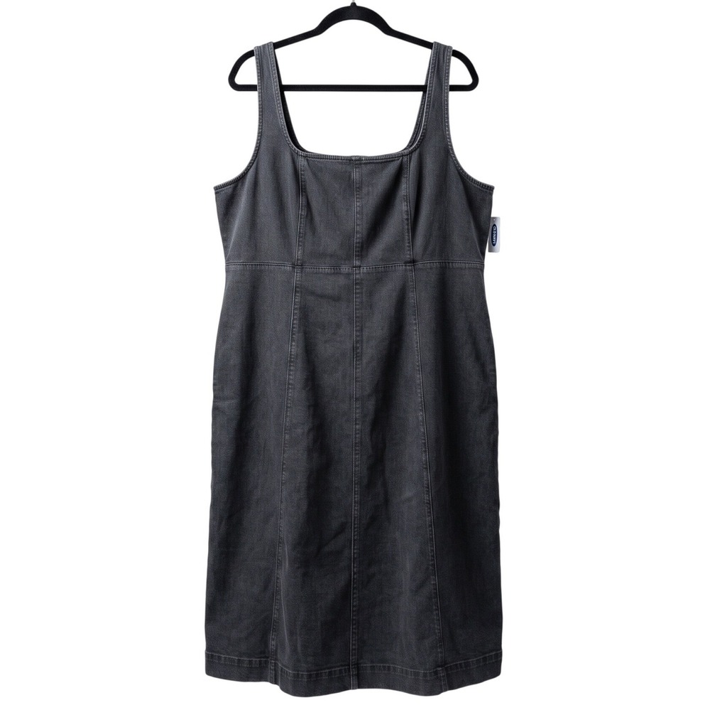 OLD NAVY Stretch Denim Pinafore Apron Midi Dress Minimalist Boho Black XXL NWT - Picture 2 of 7